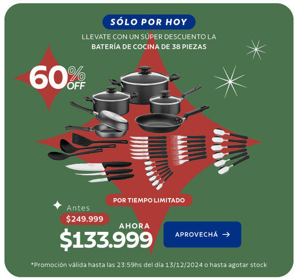 ¡Sólo por hoy! 60% OFF en la Batería de cocina de 38 piezas